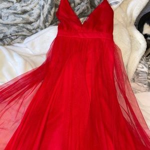 Bright red lacy slit dress